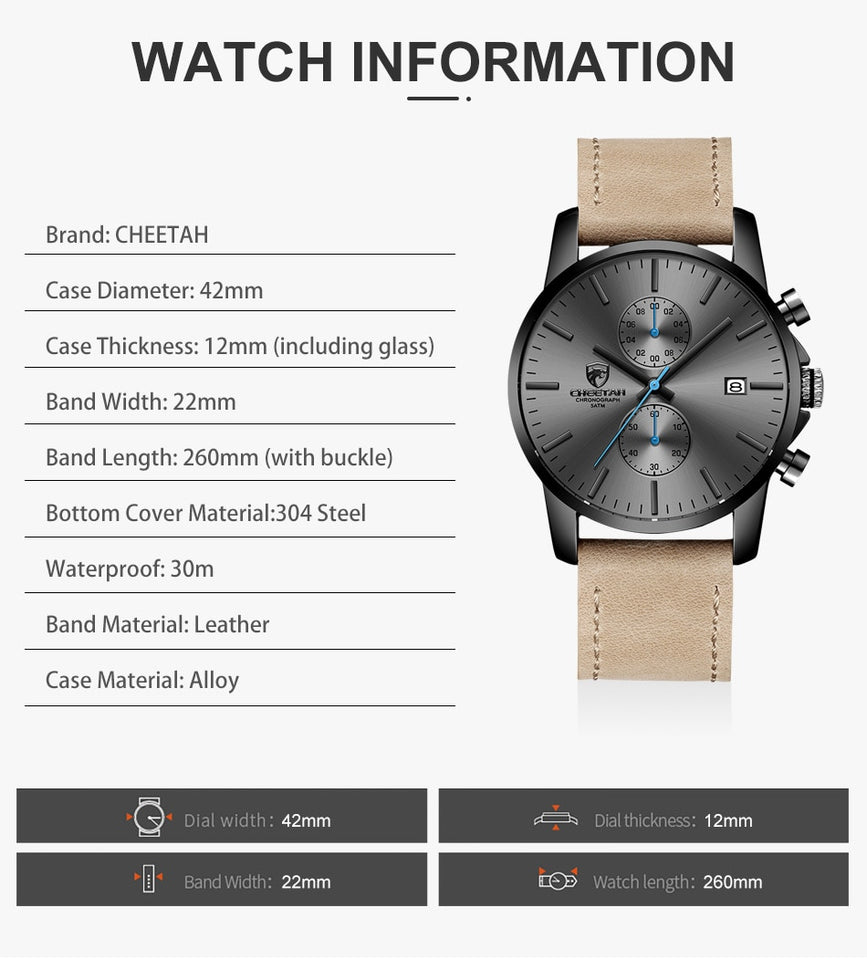 Leather Sports Quartz Men Watch